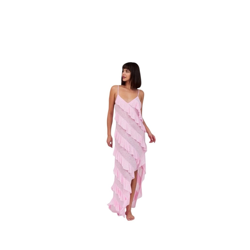 Pitusa Asymetric Sleeveless Maxi Light Pink Ruffle Dress Size Standard Beach